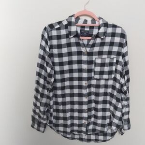 Abercrombie & Fitch Black & White Buffalo Plaid Button Up Shirt Size Large